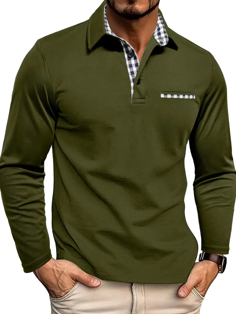 Wim | Herren Poloshirt Langarm Karo-Kragen Brusttasche