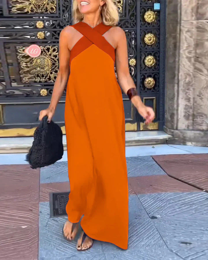 Vera | Damen Maxikleid Neckholder Überkreuzter Ausschnitt Fließend Sommerkleid