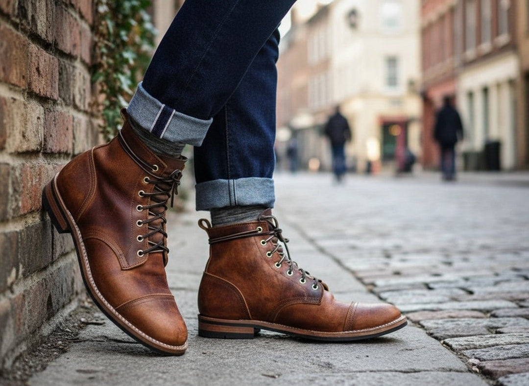 Kelvin | Herren Leder Schnürstiefel Cap-Toe Hoher Schaft Cognac