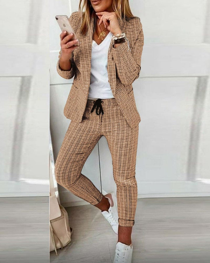 Stella | Damen Hosenanzug Kariert Blazer Set Slim Fit