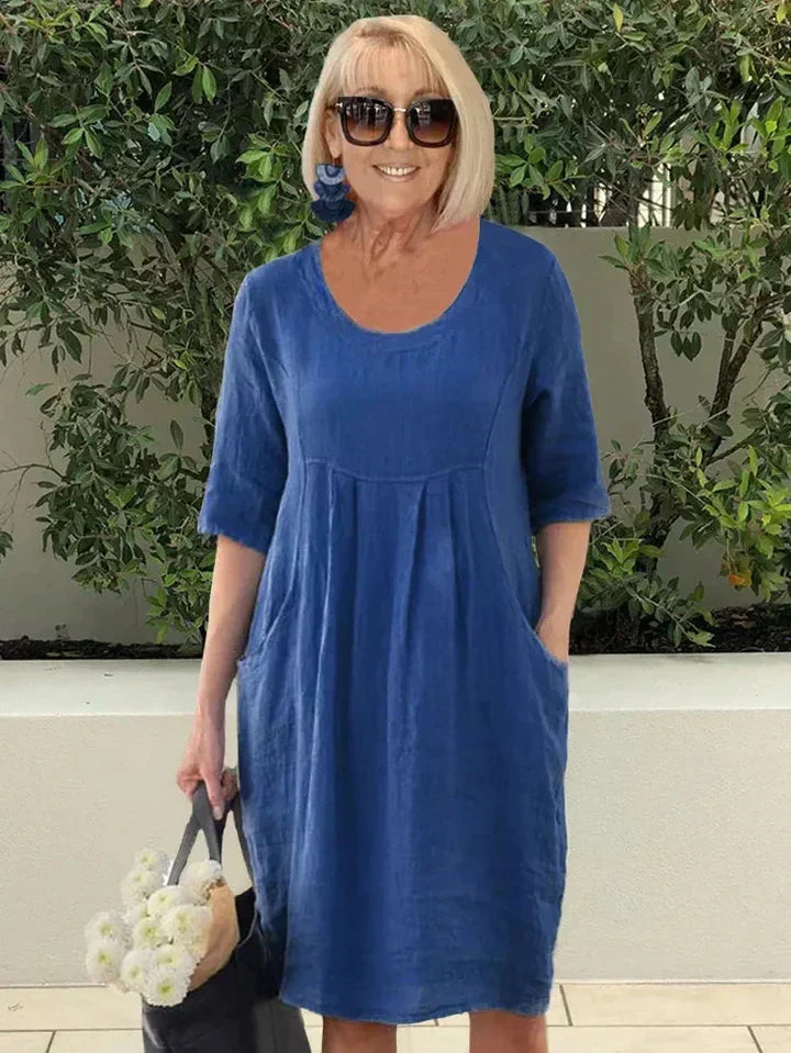 Paula | Damen Freizeitkleid Locker 3/4-Arm Mit Taschen Sommerkleid