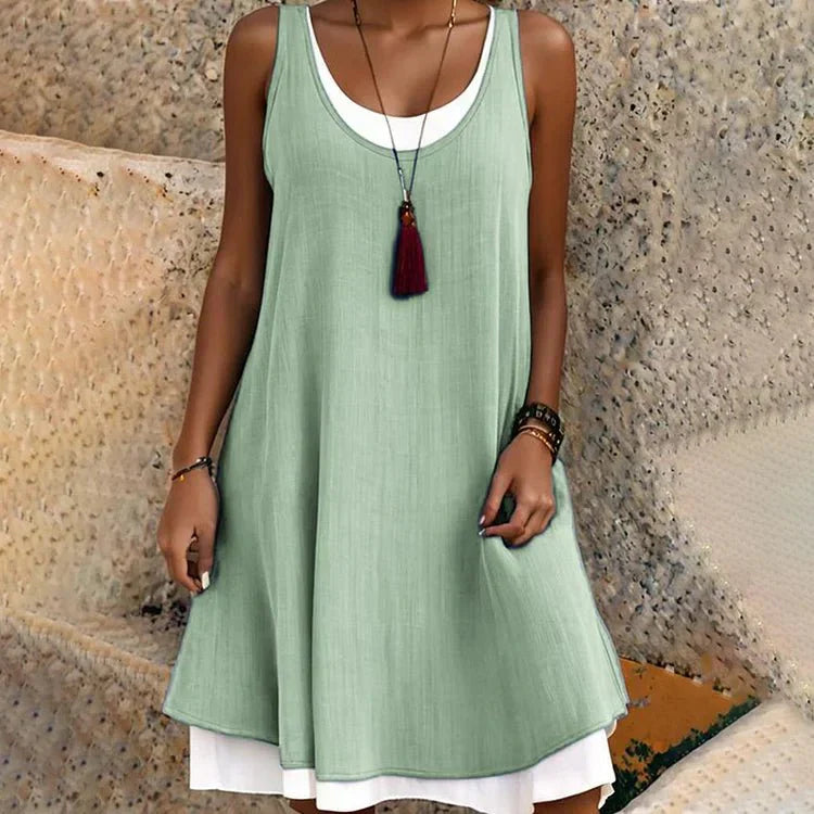 Ayala | Damen Trägerkleid Ärmellos Rundhals 2-in-1 Optik Midi