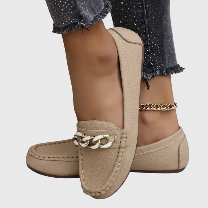 Pearl | Damen Loafer Goldkette Slip-On Flache Schuhe Elegant