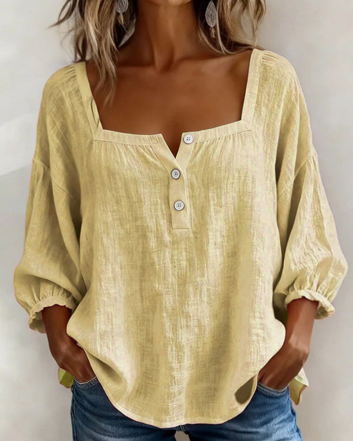 Emma | Damen Bluse Eckiger Ausschnitt 3/4-Arm Puffärmel