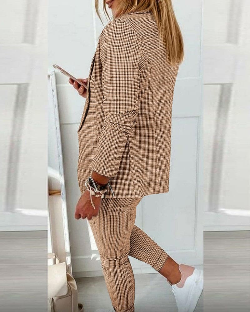 Stella | Damen Hosenanzug Kariert Blazer Set Slim Fit