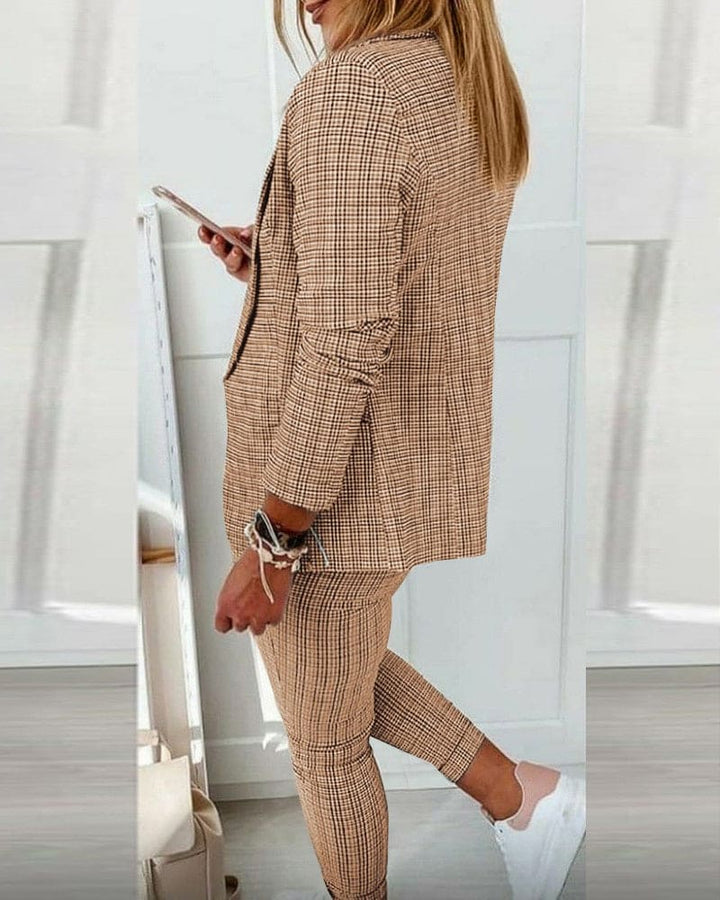 Stella | Damen Hosenanzug Kariert Blazer Set Slim Fit