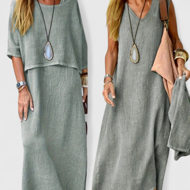 Sandy | Damen Zweiteiler Maxikleid mit Top Optik Sommeroutfit