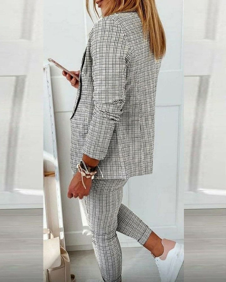 Stella | Damen Hosenanzug Kariert Blazer Set Slim Fit