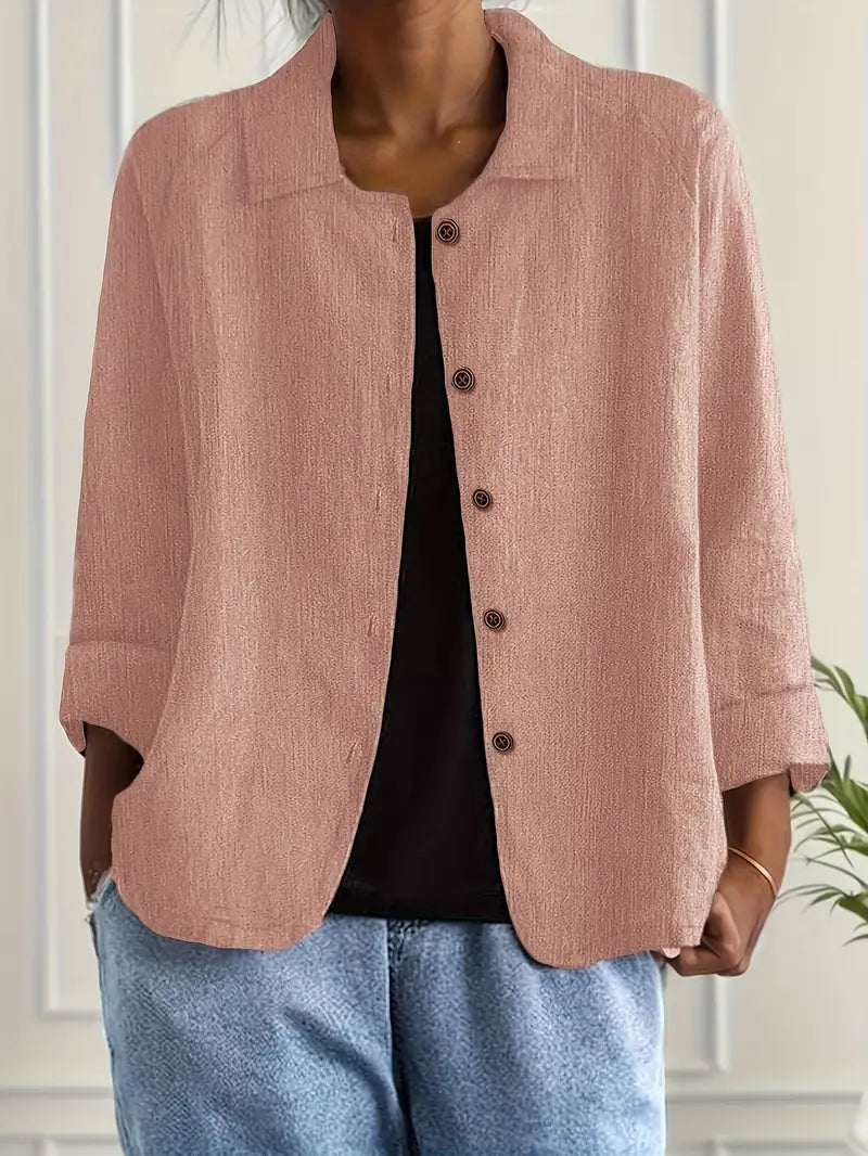 Ally | Damen bluse Langarm Lockere Passform Knopfleiste