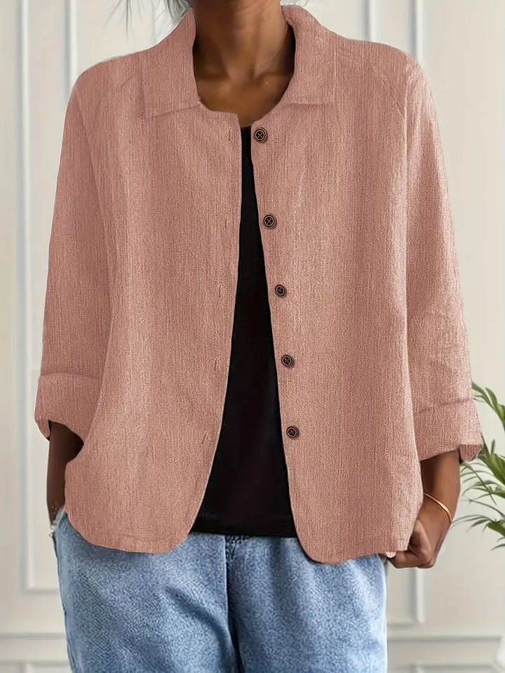 Ally | Damen bluse Langarm Lockere Passform Knopfleiste