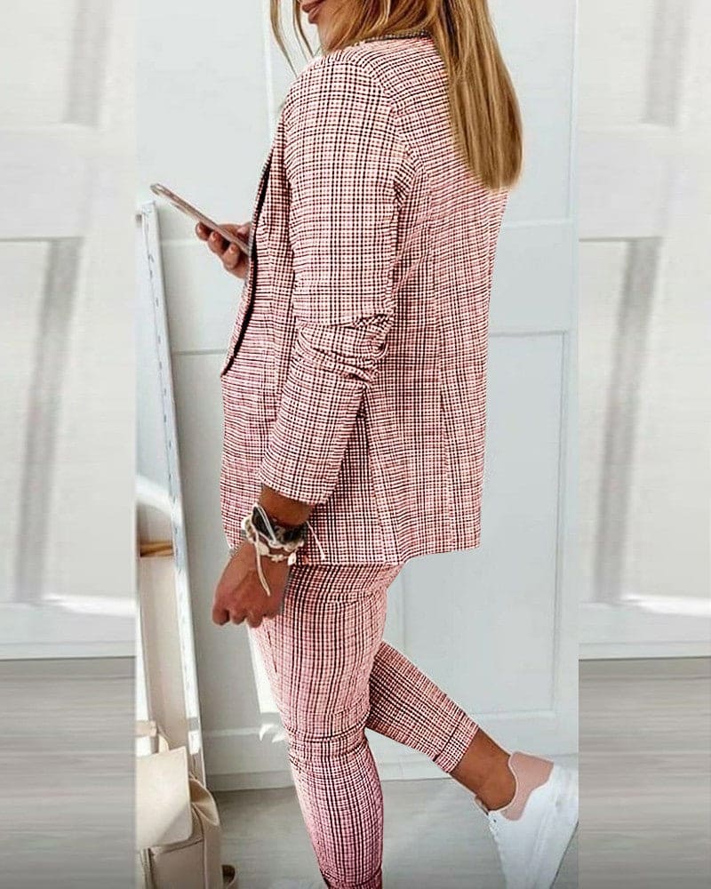 Stella | Damen Hosenanzug Kariert Blazer Set Slim Fit