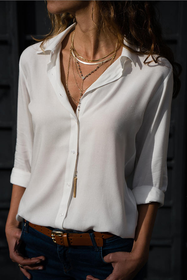 Elena | Damen Bluse Langarm Hemdkragen Knopfleiste Freizeitbluse