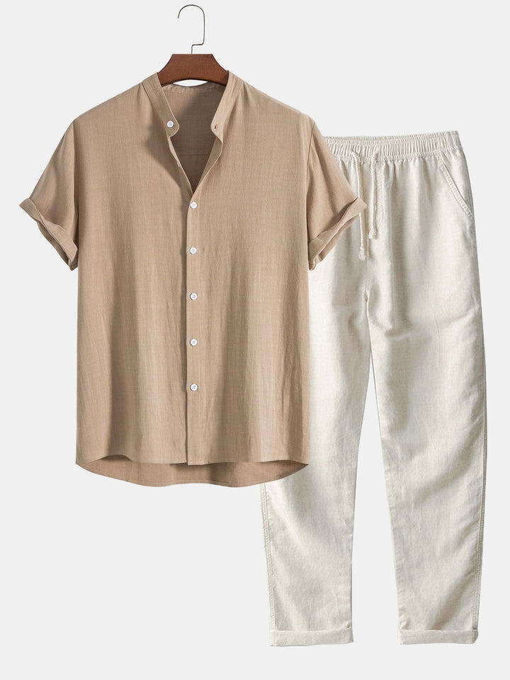 Dante | Herren Sommer Set Stehkragen Hemd und Hose optik