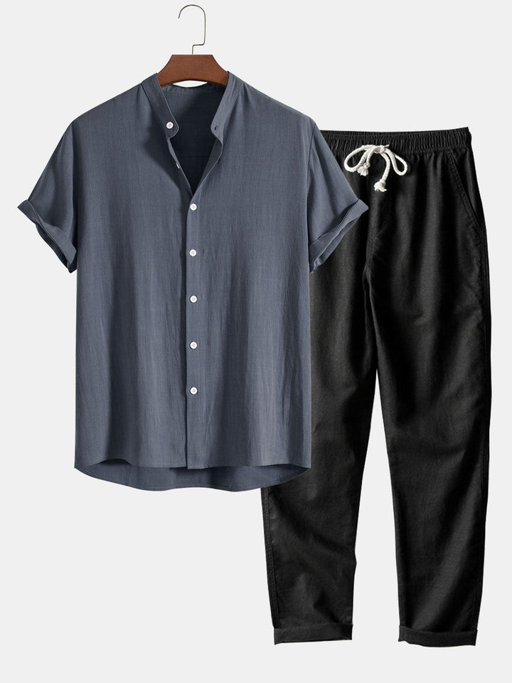 Dante | Herren Sommer Set Stehkragen Hemd und Hose optik