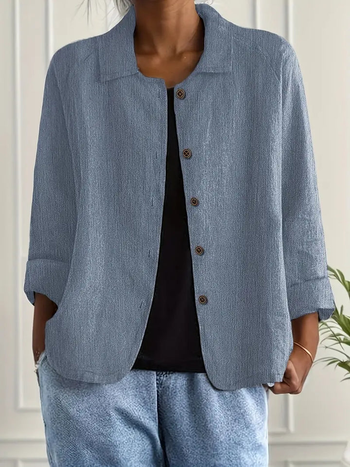 Ally | Damen bluse Langarm Lockere Passform Knopfleiste