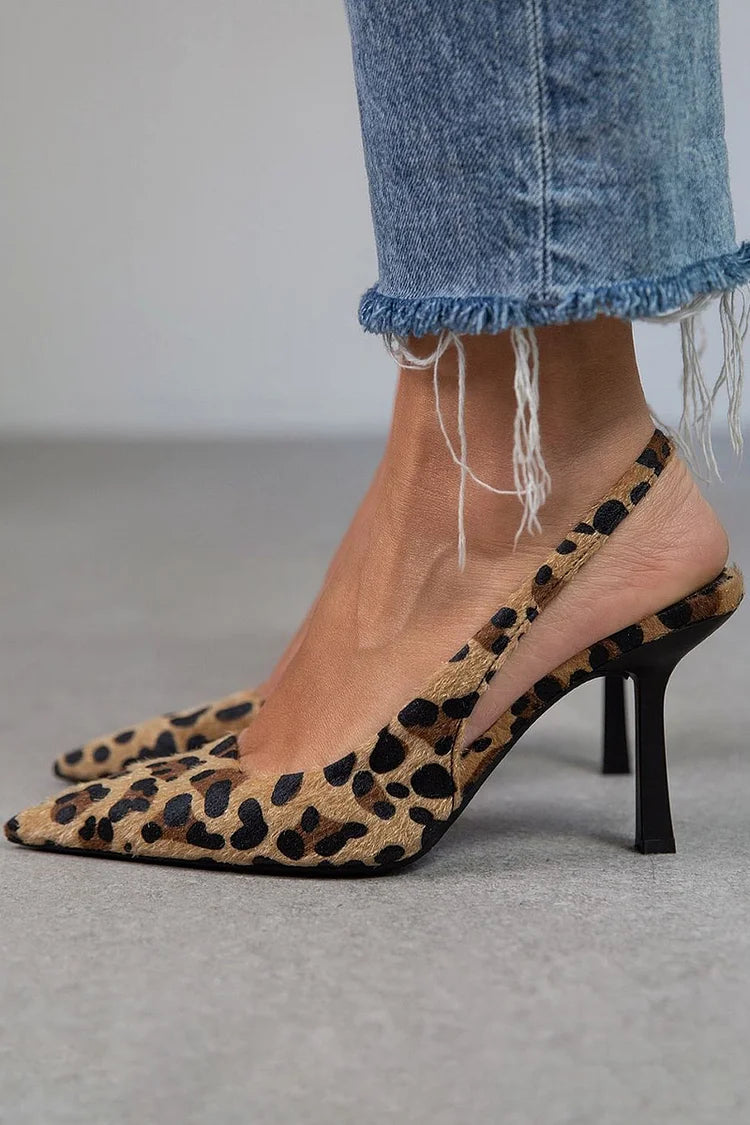 Pena | Damen Slingback Pumps Leopardenmuster Spitzer Absatz