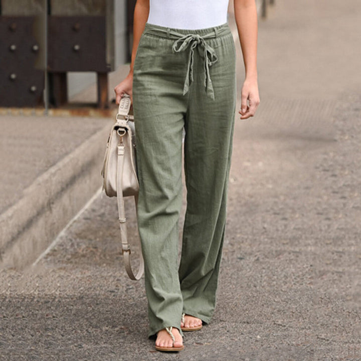 Lea | Damen Hose Weit High Waist Bindegürtel Sommer