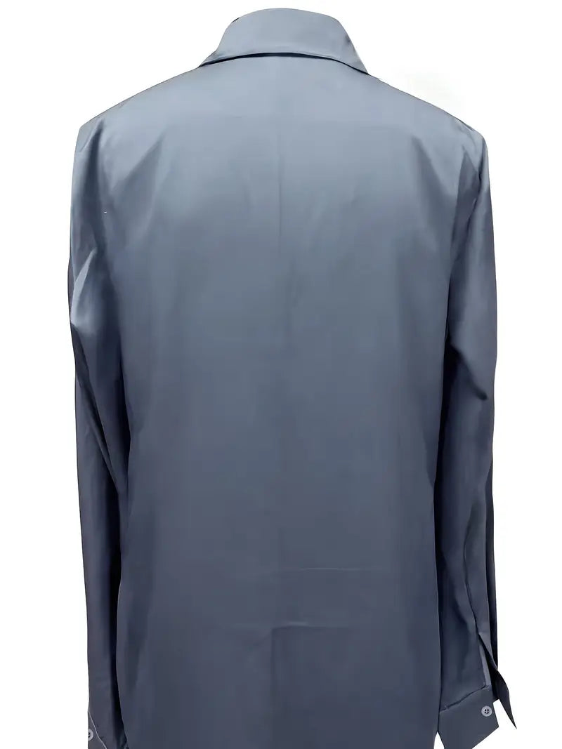 Stella | Damen Satin Bluse Langarm V-Ausschnitt Elegant