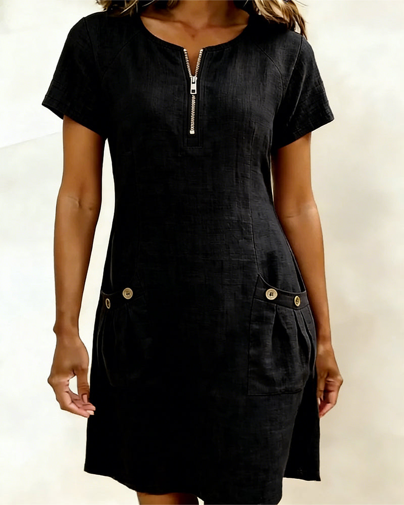 Mia | Damen kleid Kurzarm A-Linie mit Reißverschluss