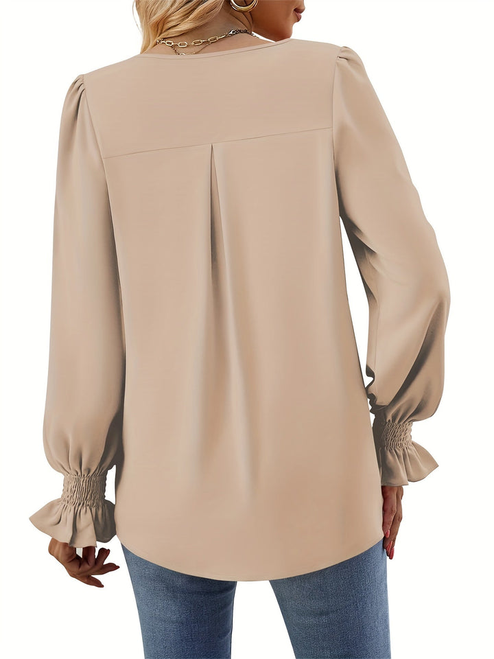 Lefa | Damen Chiffon Bluse V-Ausschnitt Laternenärmel Frühling