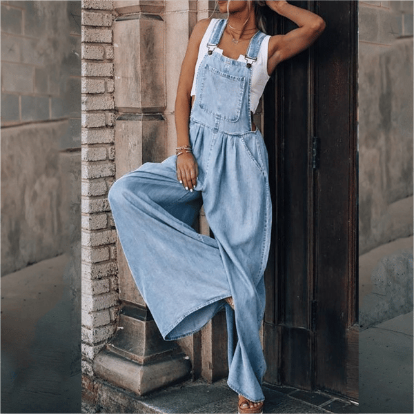 Ramy | Damen Jeans Latzhose Weites Bein Träger Lässig