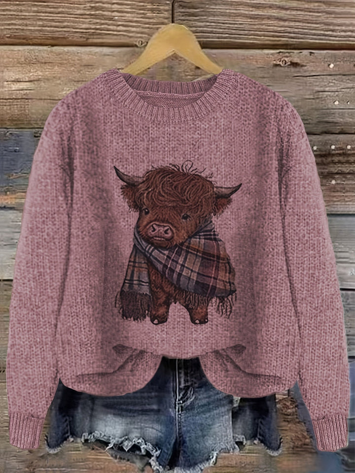 Hildveke | Damen Strickpullover Highland Kuh Motiv