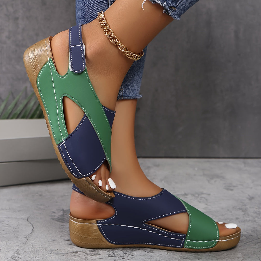 Luva | Damen Keilsandalen Zweifarbig Klettverschluss Sommer Flach