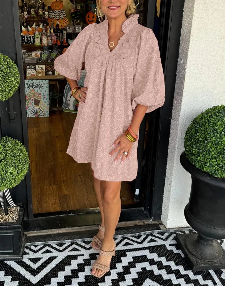 Lena | Damen Sommerkleid Kurzarm V-Ausschnitt Volant Mini
