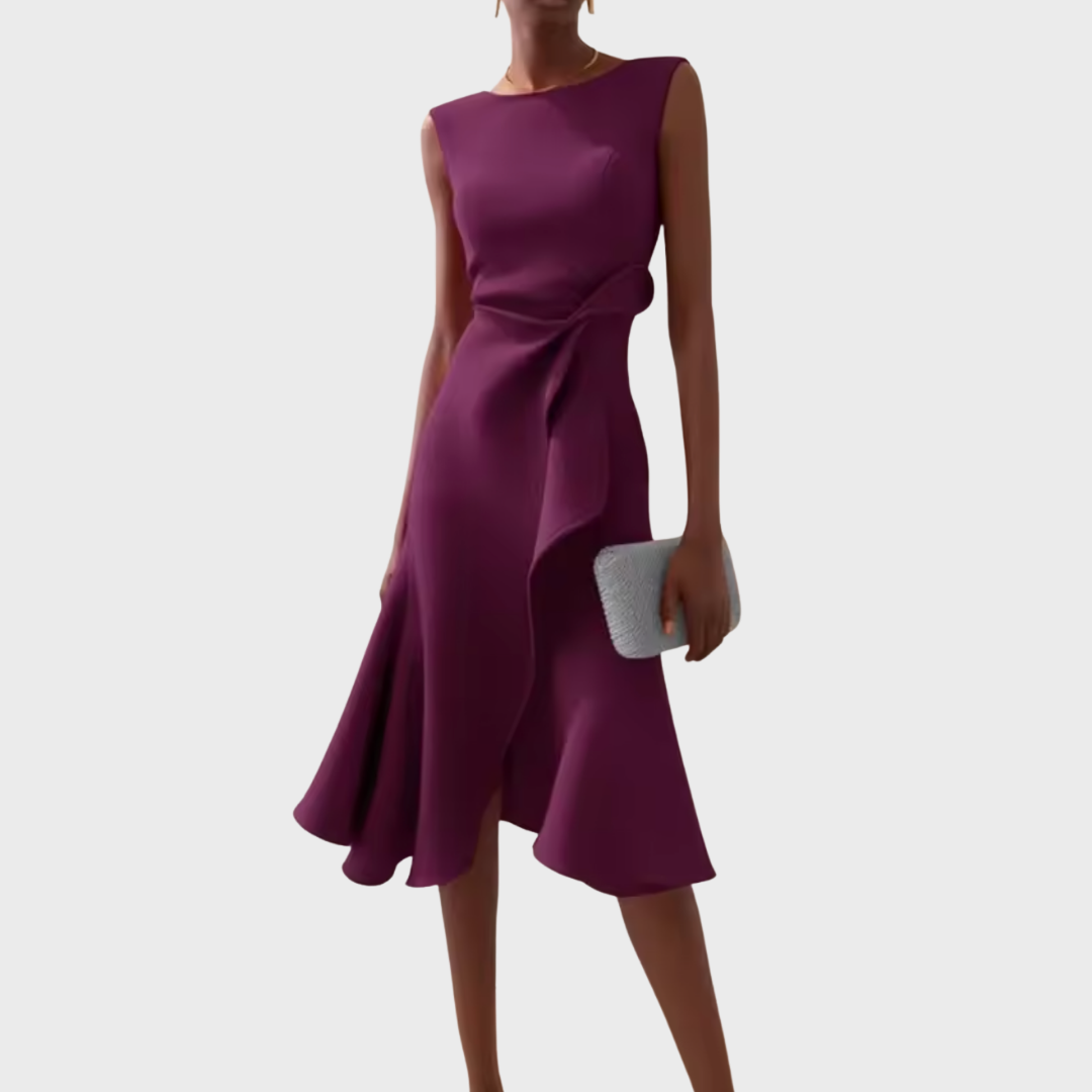 Serena | Damen Midi-Kleid ärmellos asymmetrischer Saum