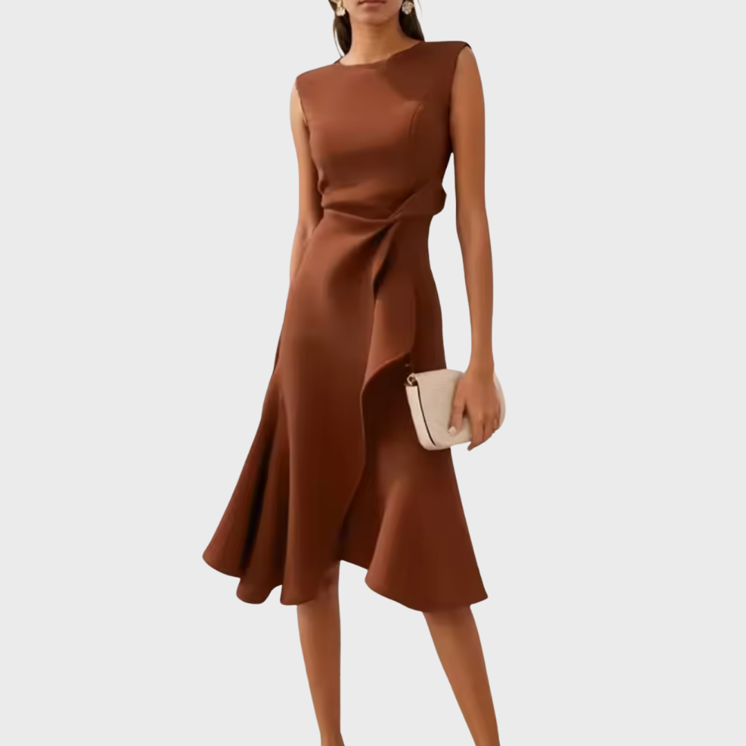 Serena | Damen Midi-Kleid ärmellos asymmetrischer Saum