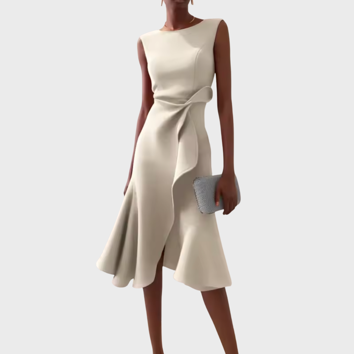 Serena | Damen Midi-Kleid ärmellos asymmetrischer Saum