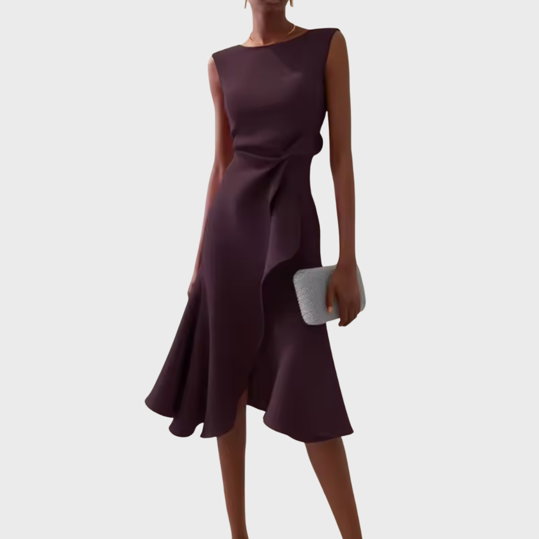 Serena | Damen Midi-Kleid ärmellos asymmetrischer Saum