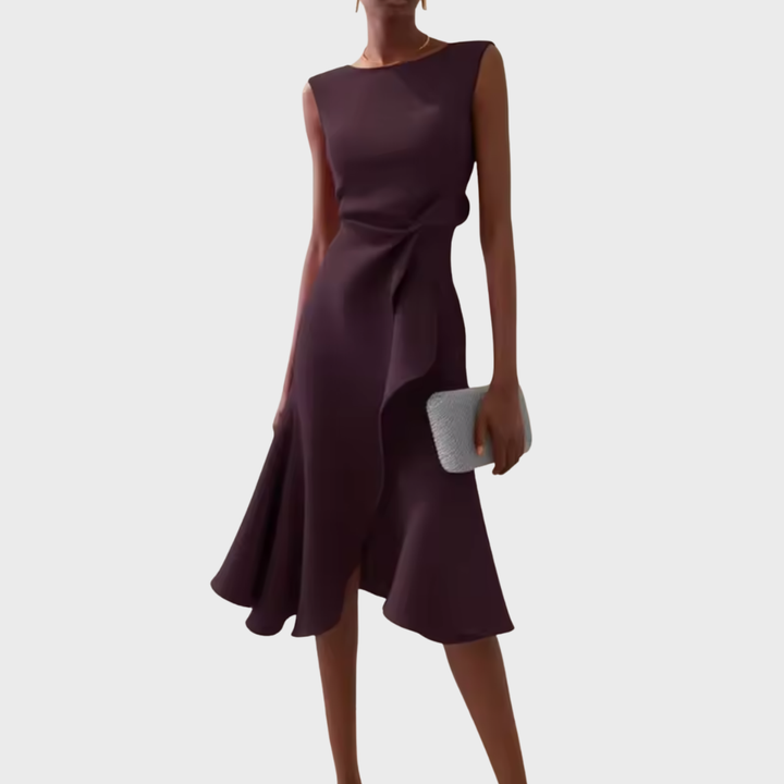 Serena | Damen Midi-Kleid ärmellos asymmetrischer Saum