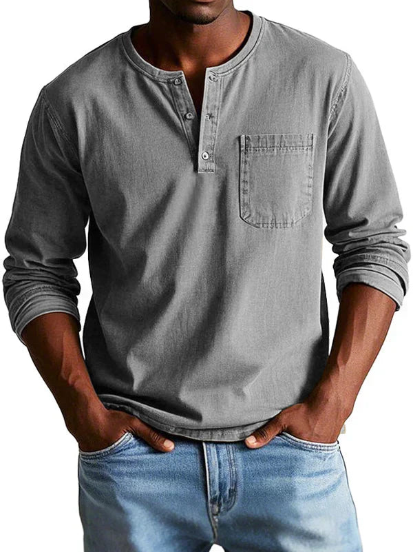 Leon | Herren Langarm Henley Shirt mit Brusttasche