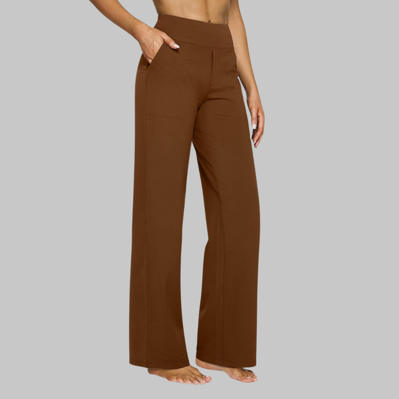 Olla | Damen Highwaist Weite Hose Stretch Freizeithose mit Taschen