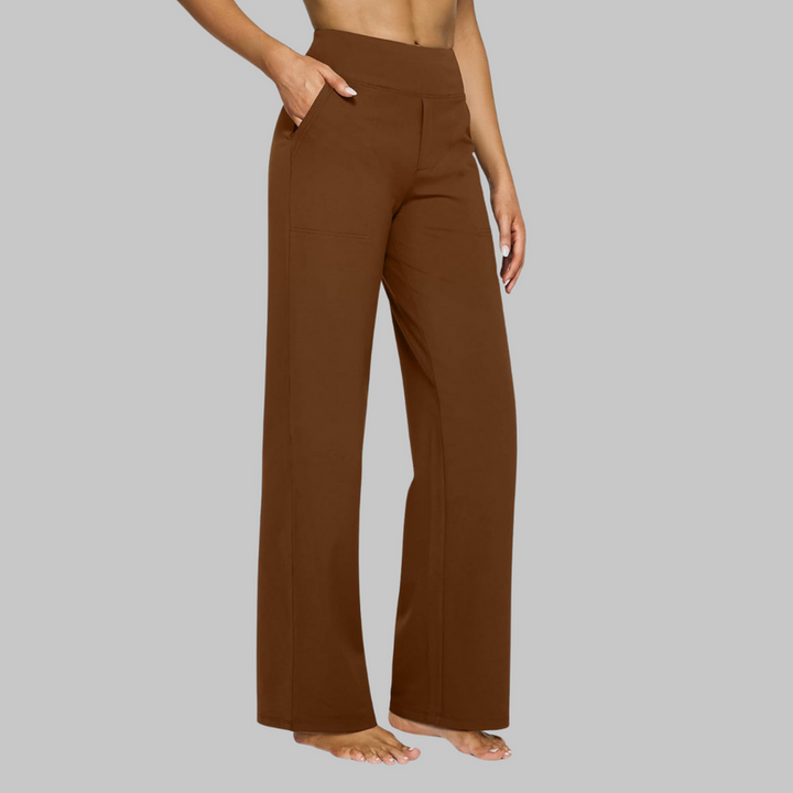 Olla | Damen Highwaist Weite Hose Stretch Freizeithose mit Taschen