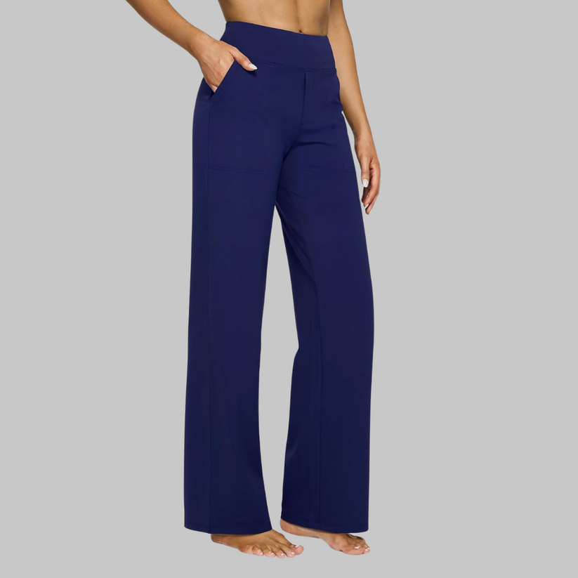 Olla | Damen Highwaist Weite Hose Stretch Freizeithose mit Taschen