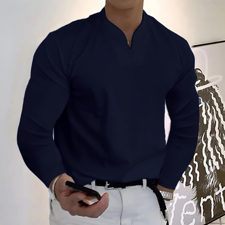 Jem | Herren Langarm Poloshirt V-Ausschnitt Slim Fit Polo