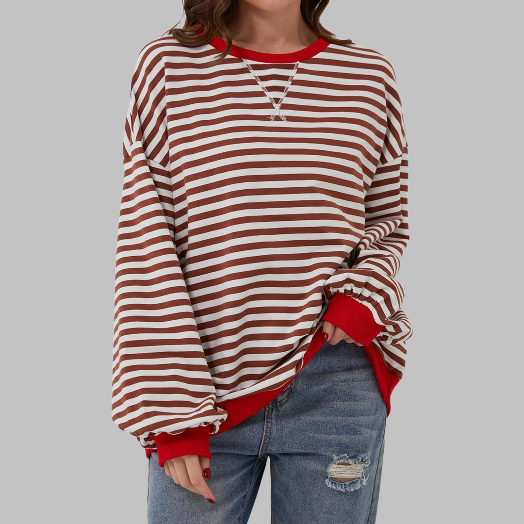 Mara | Damen Streifenpullover Oversized Rundhals Langarm