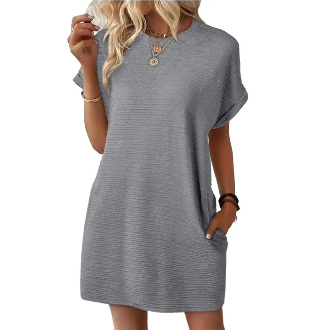 Siona | Damen T-Shirt Kleid Kurzarm Rundhals Mini Unifarbe