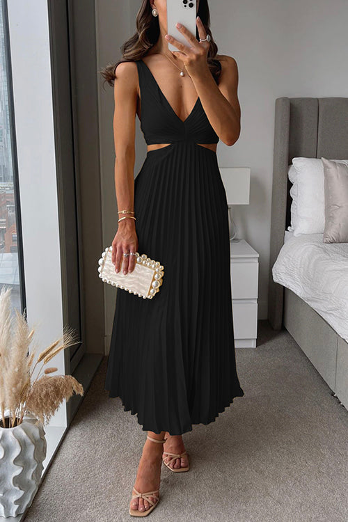 Sienna | Damen Plissee Abendkleid V-Ausschnitt Cut-Out