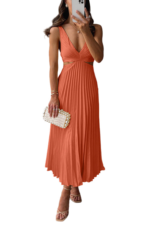 Sienna | Damen Plissee Abendkleid V-Ausschnitt Cut-Out