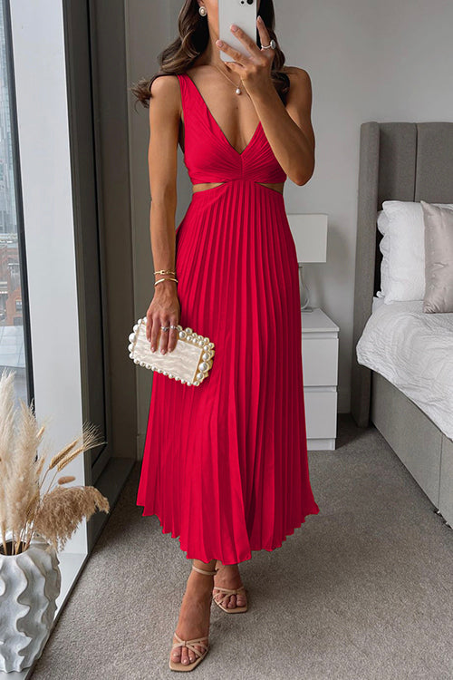 Sienna | Damen Plissee Abendkleid V-Ausschnitt Cut-Out