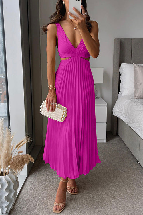 Sienna | Damen Plissee Abendkleid V-Ausschnitt Cut-Out