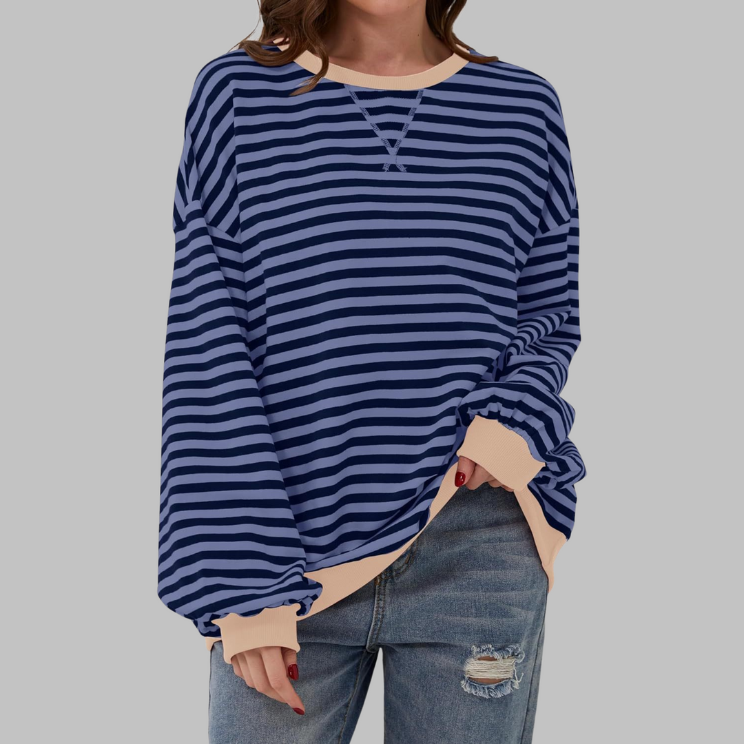 Mara | Damen Streifenpullover Oversized Rundhals Langarm