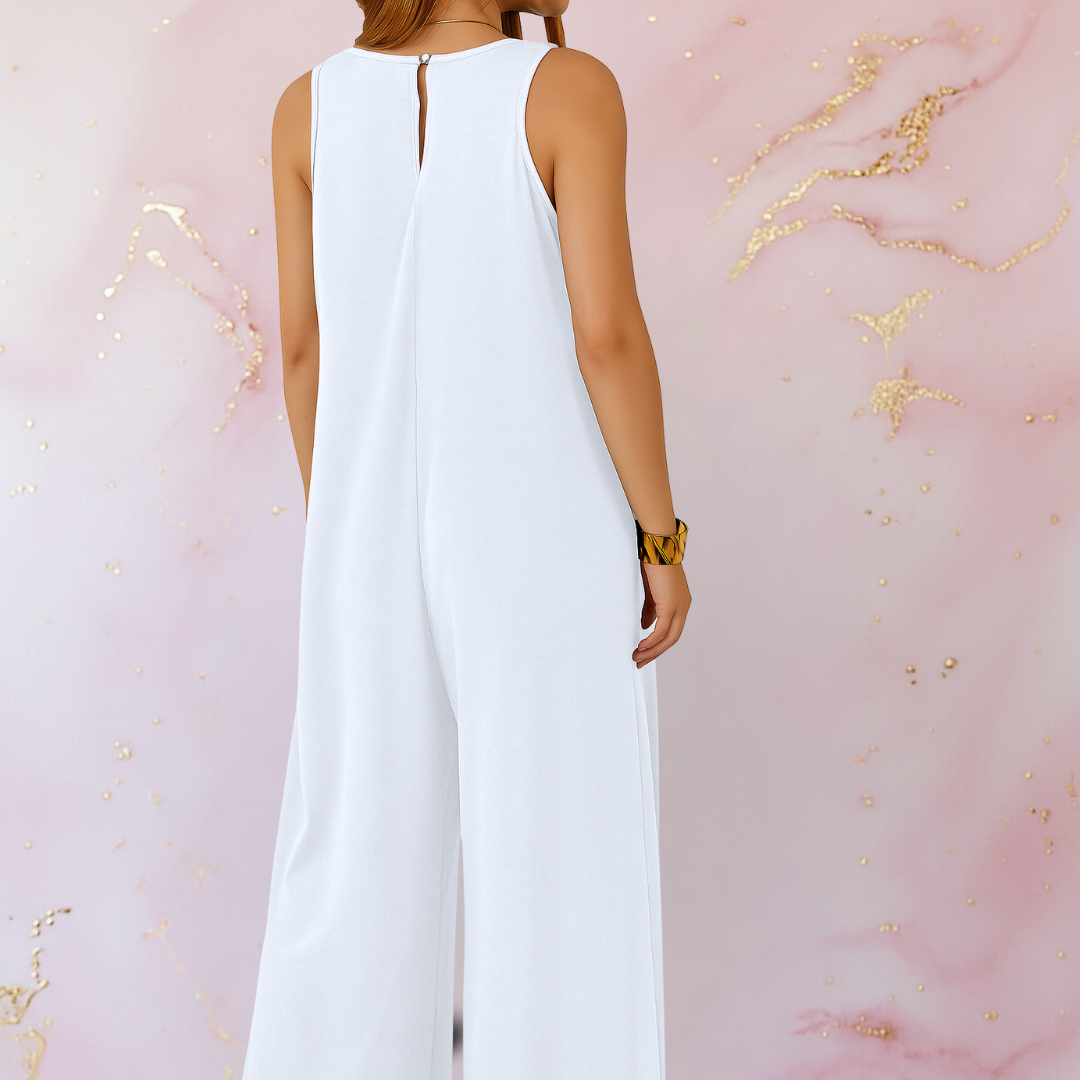 Annita | Damen Jumpsuit Ärmellos V-Ausschnitt Wide Leg