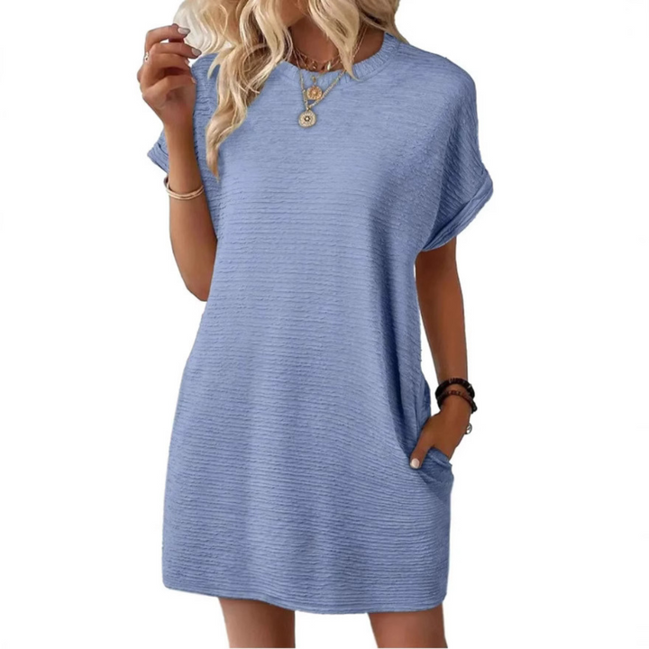 Siona | Damen T-Shirt Kleid Kurzarm Rundhals Mini Unifarbe