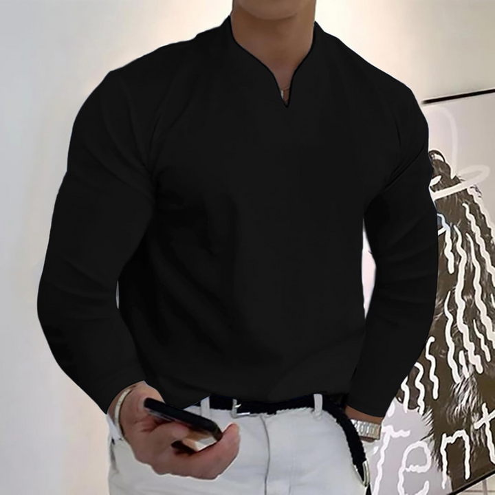 Jem | Herren Langarm Poloshirt V-Ausschnitt Slim Fit Polo