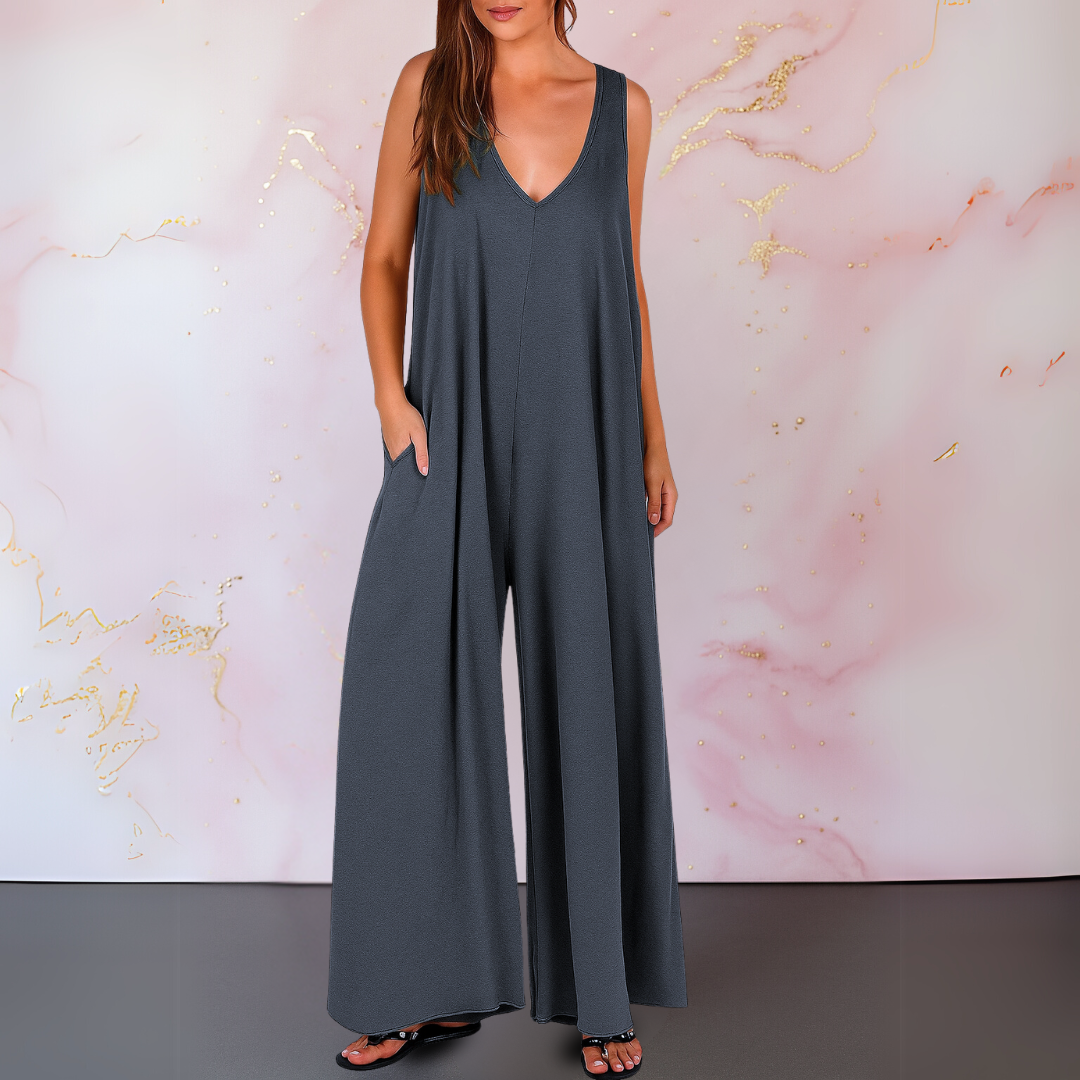 Annita | Damen Jumpsuit Ärmellos V-Ausschnitt Wide Leg