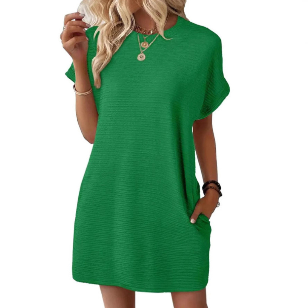 Siona | Damen T-Shirt Kleid Kurzarm Rundhals Mini Unifarbe